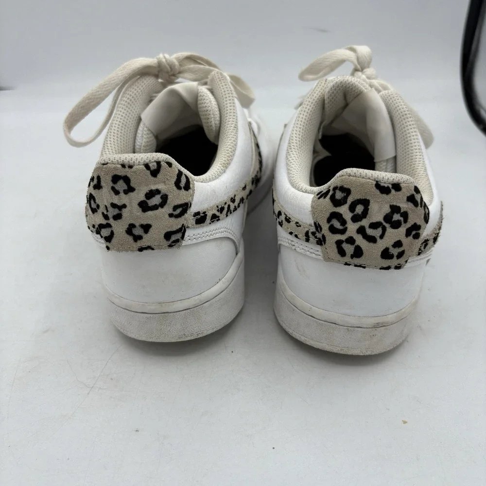 Nike Shoes Womens Size 8 Court Vision Low White Leopard Swoosh Casual‎ Sneakers
